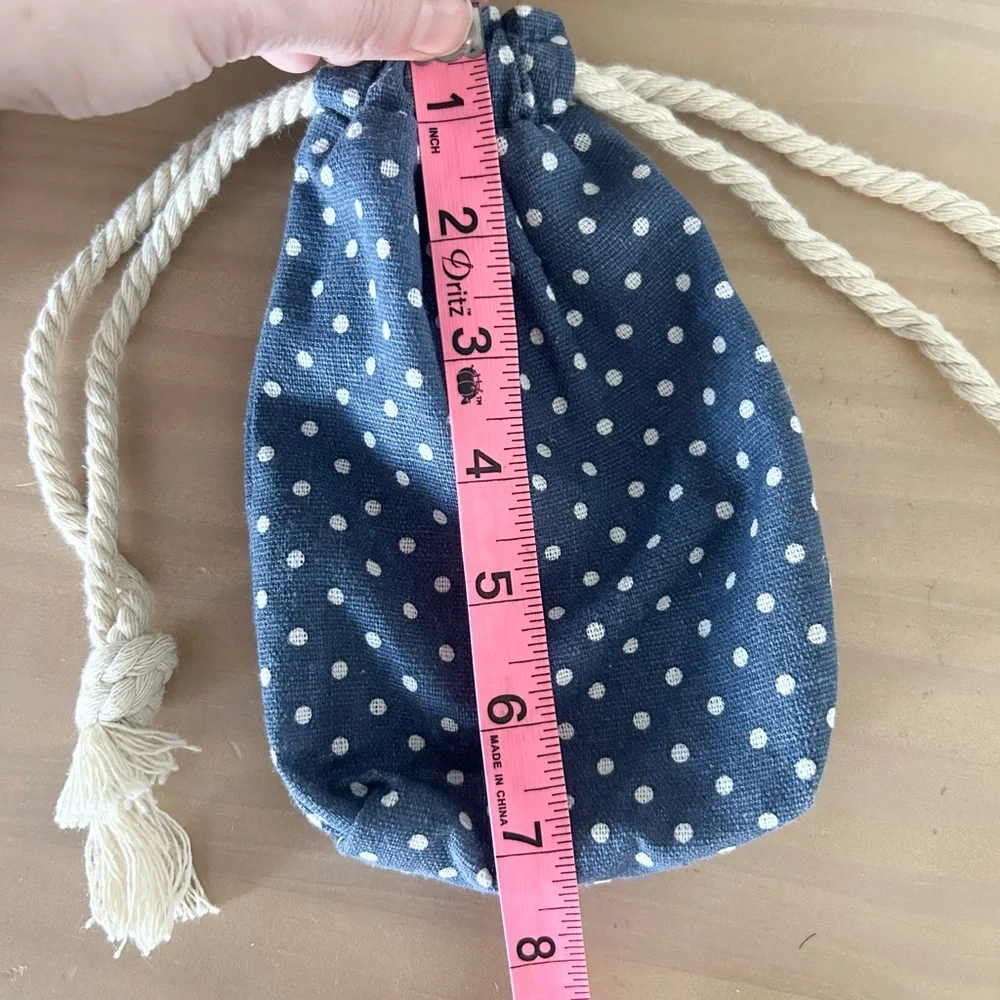 Kids Polka Dot Navy Drawstring Pouch Bag with Flower Button